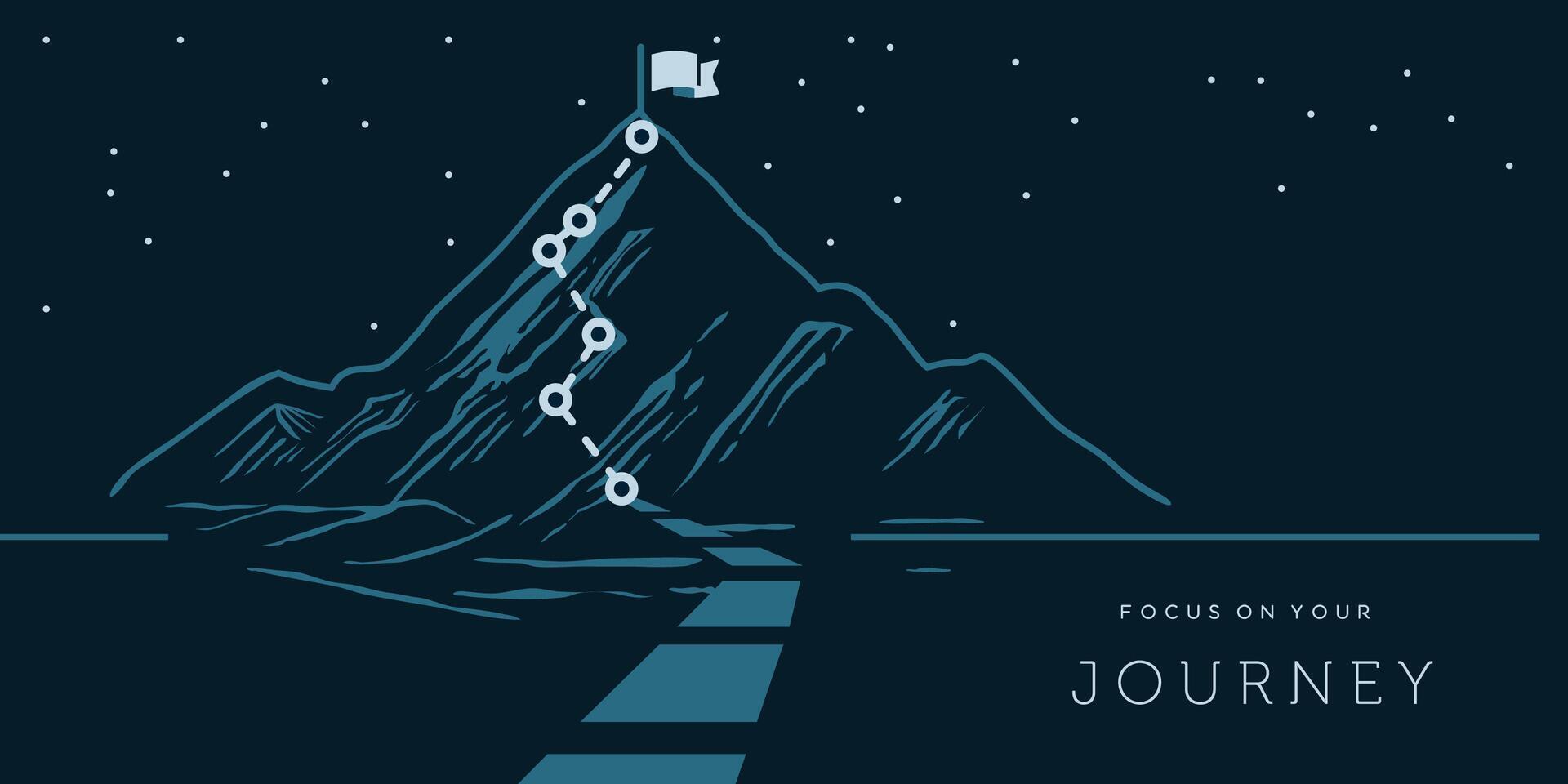 Focus on journey . Business concept. mountain with path graphic, route to mountain peak flag , business journey and planning concept. vector