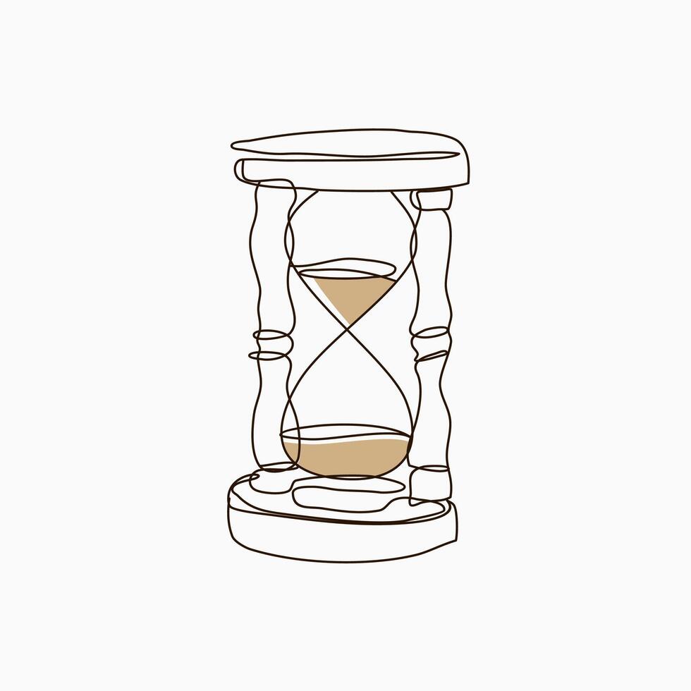 Hourglass one line continuous drawing illustration. Hand drawn linear silhouette icon. Minimal design element for print, banner, card, wall art poster, brochure, postcard. vector