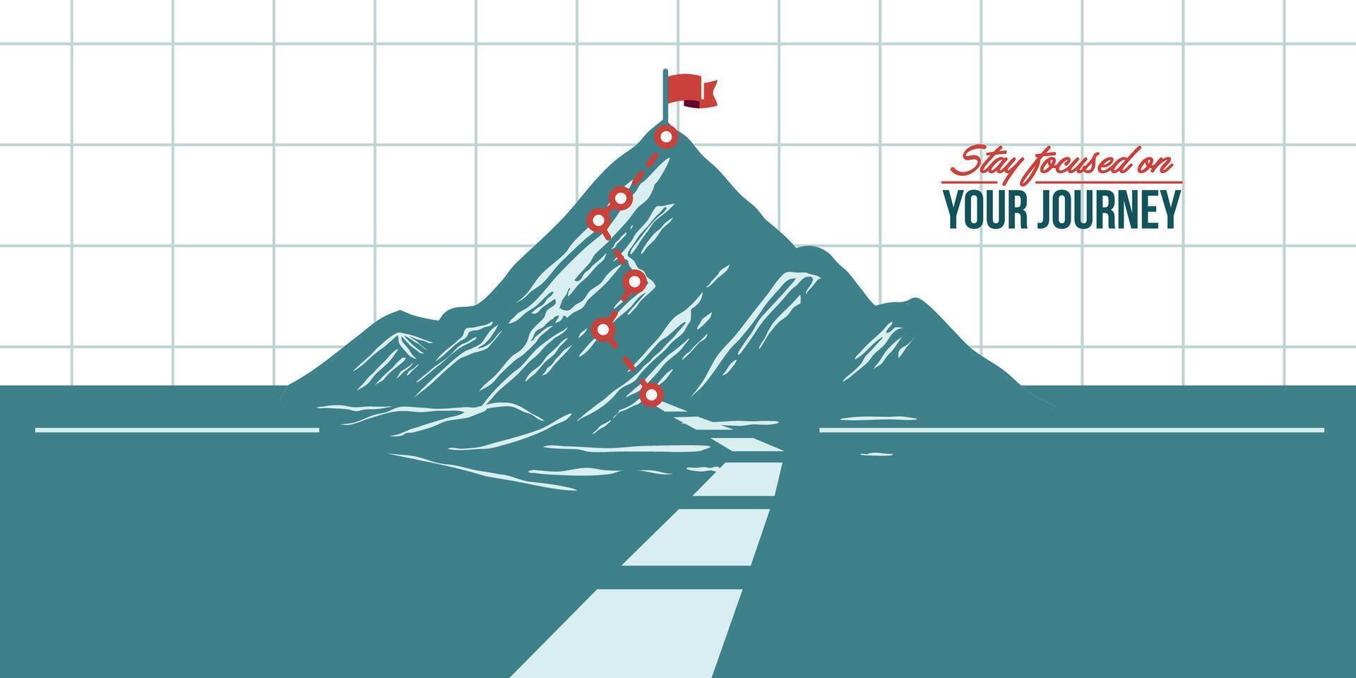 Focus on journey . Business concept. mountain with path graphic, route to mountain peak flag , business journey and planning concept. vector