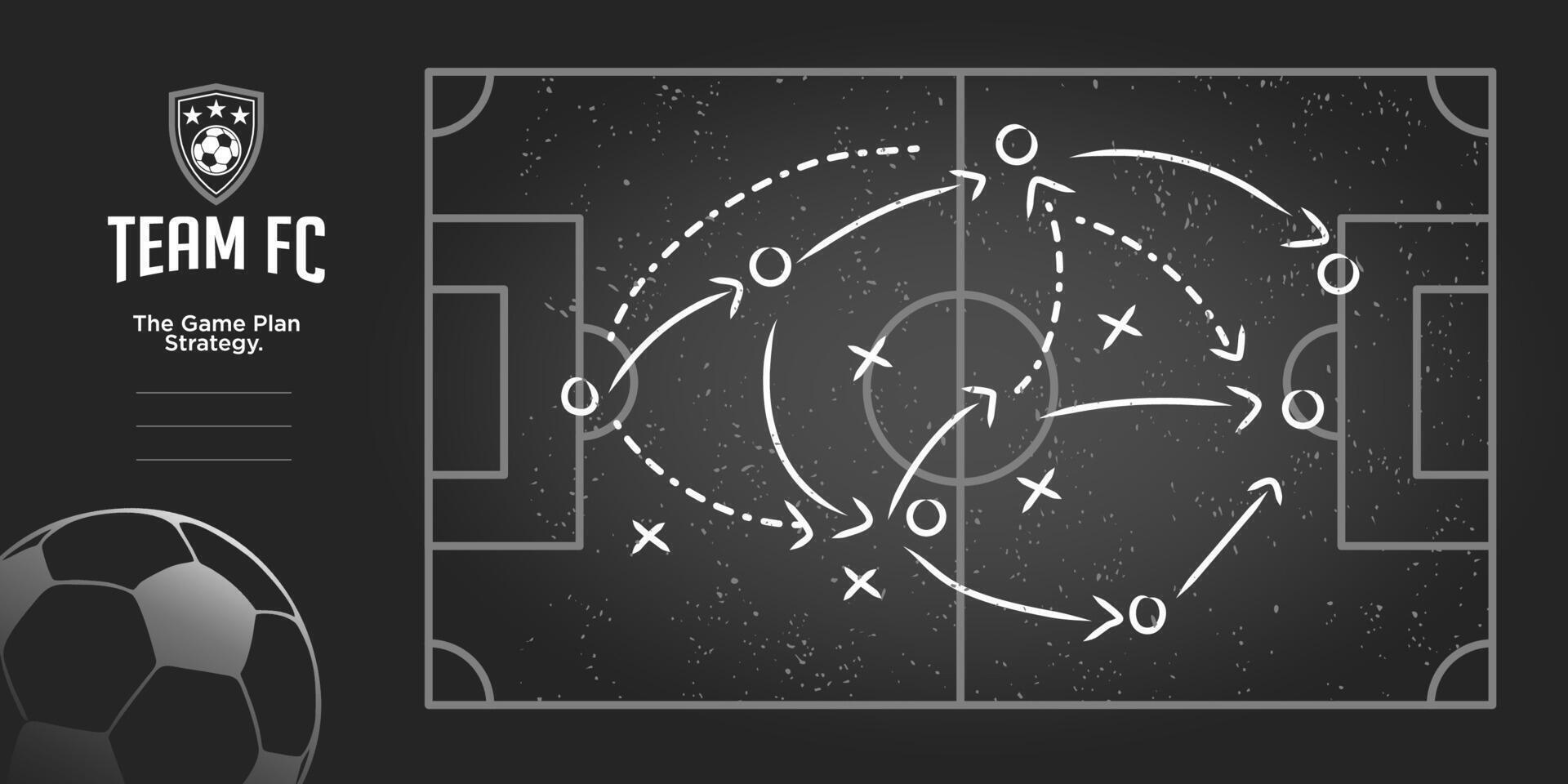 Black Chalkboard with soccer game tactic. . coach instruction Soccer team formation and tactic. Sport infographics element design template. vector