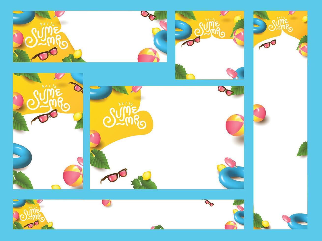 Summer sale web banner template with summer tropical beach Elements on the yellow background and copy space vector