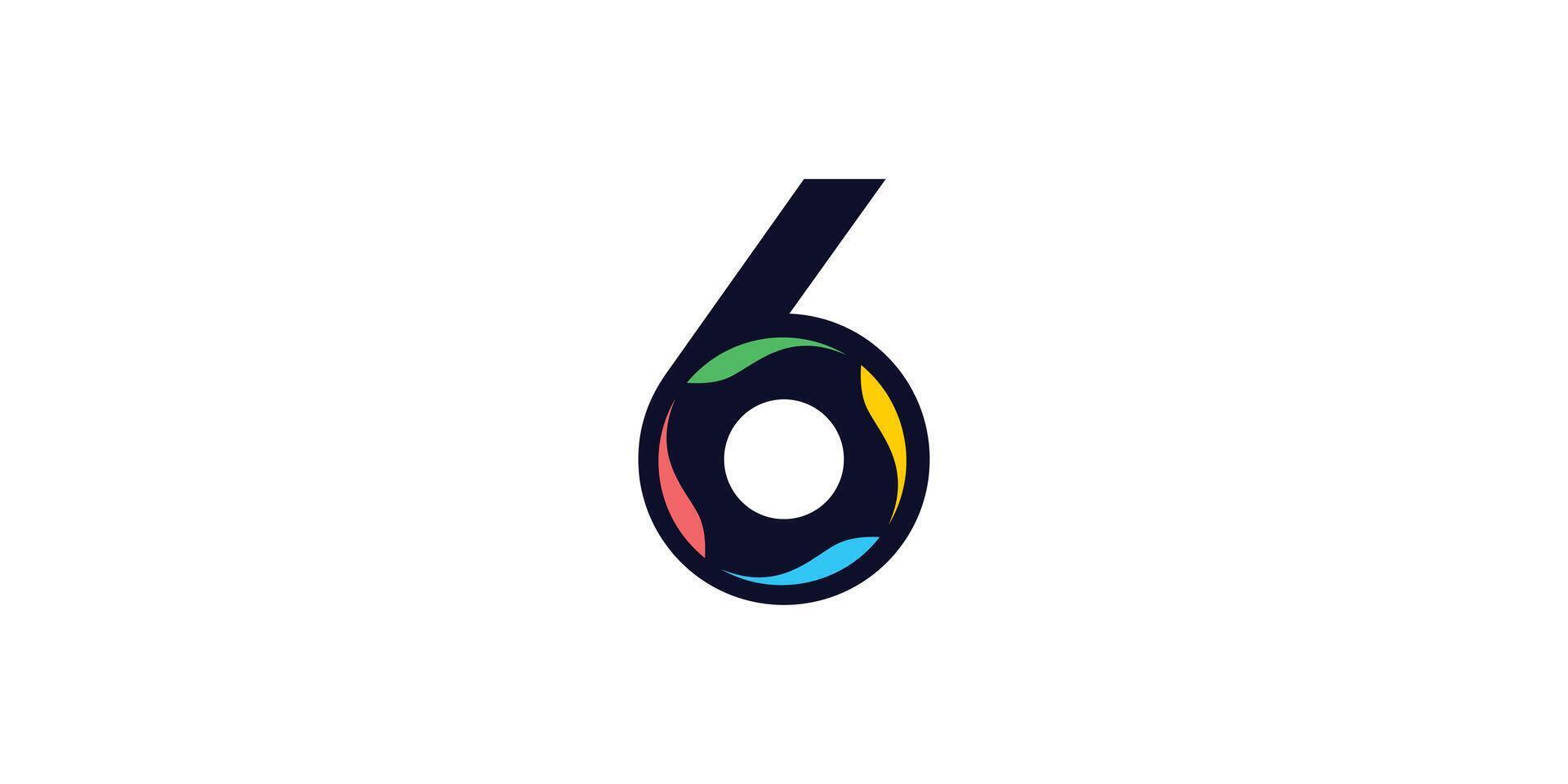 Unique and colorful number 6 logo design vector