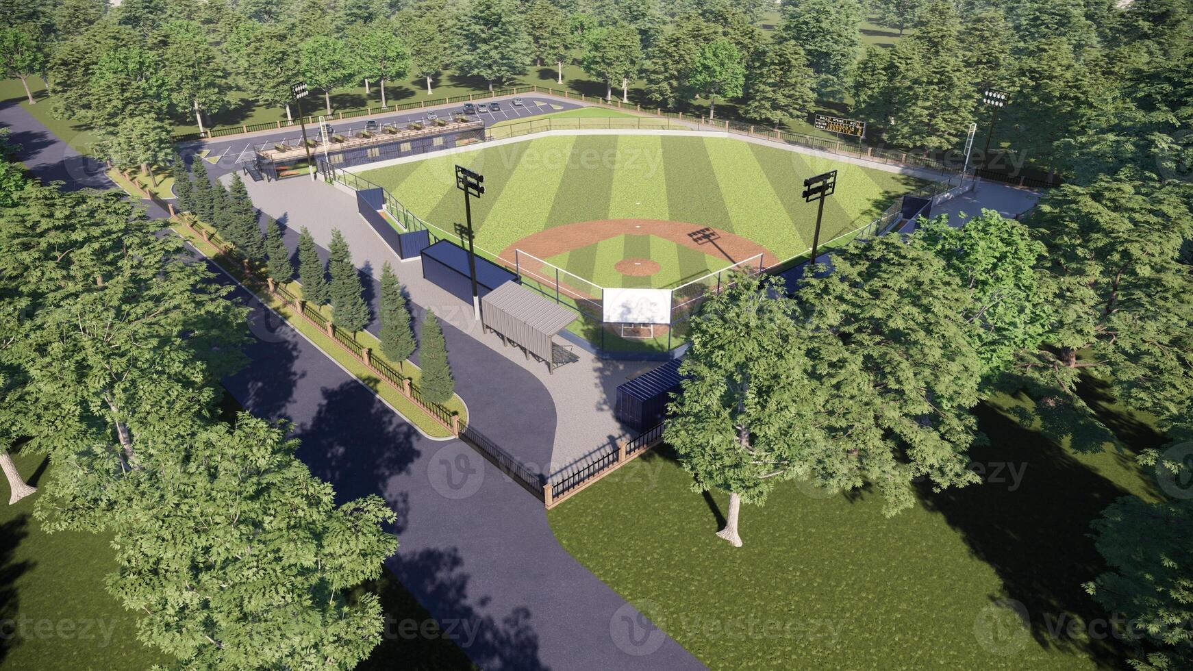 aerial view Ballpark or baseball field daylight , modern public sport 3D render with facility photo