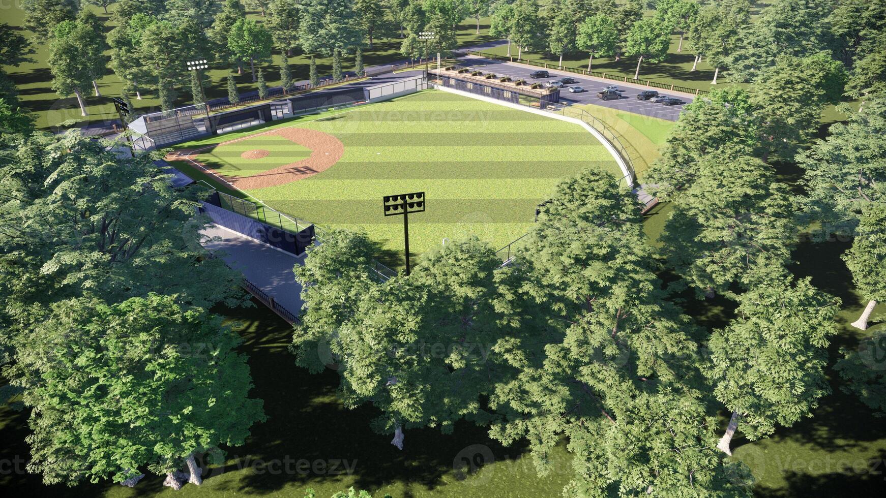 aerial view Ballpark or baseball field daylight , modern public sport 3D render with facility photo