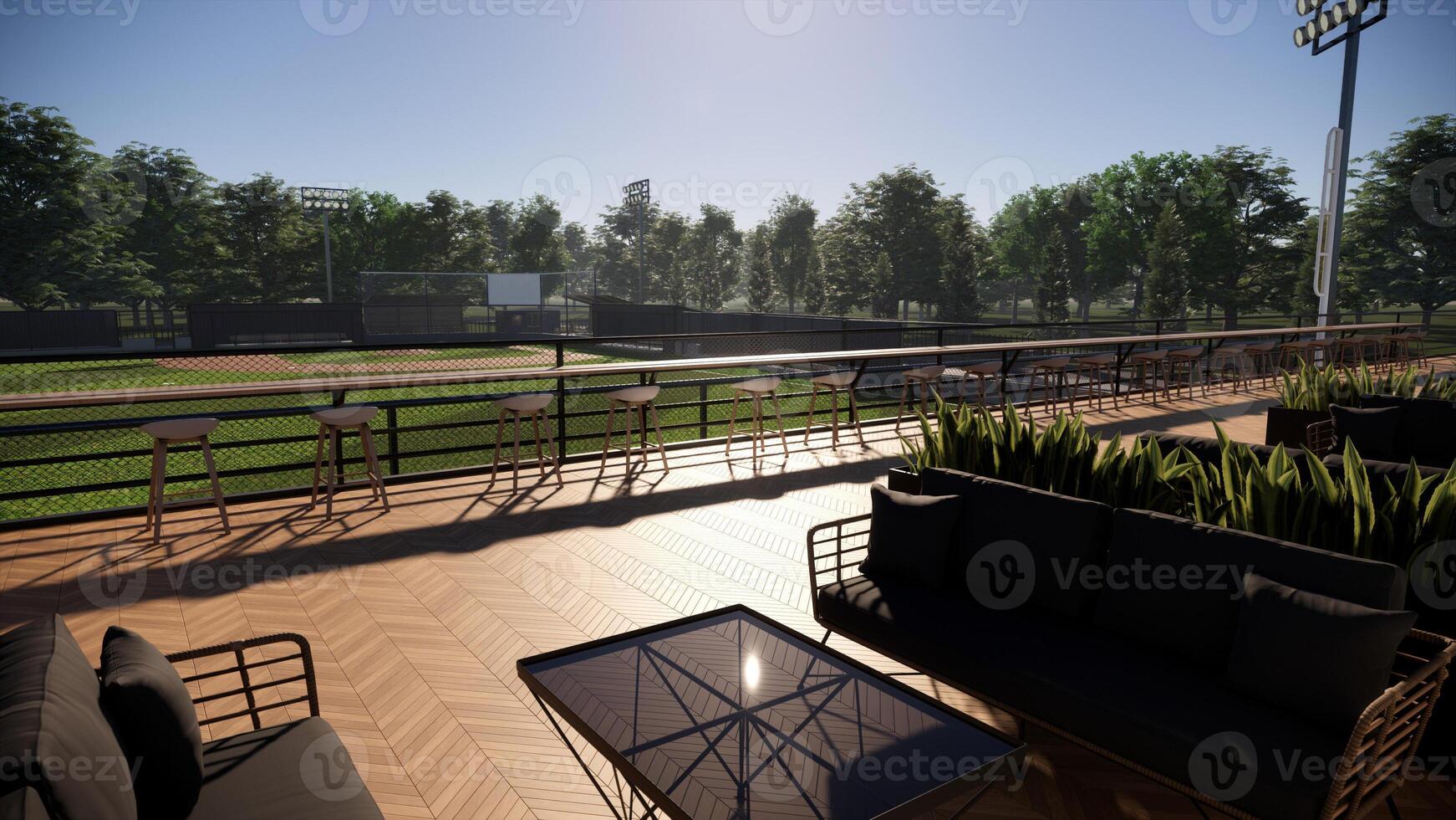baseball field cafe on rooftop 3d render photo
