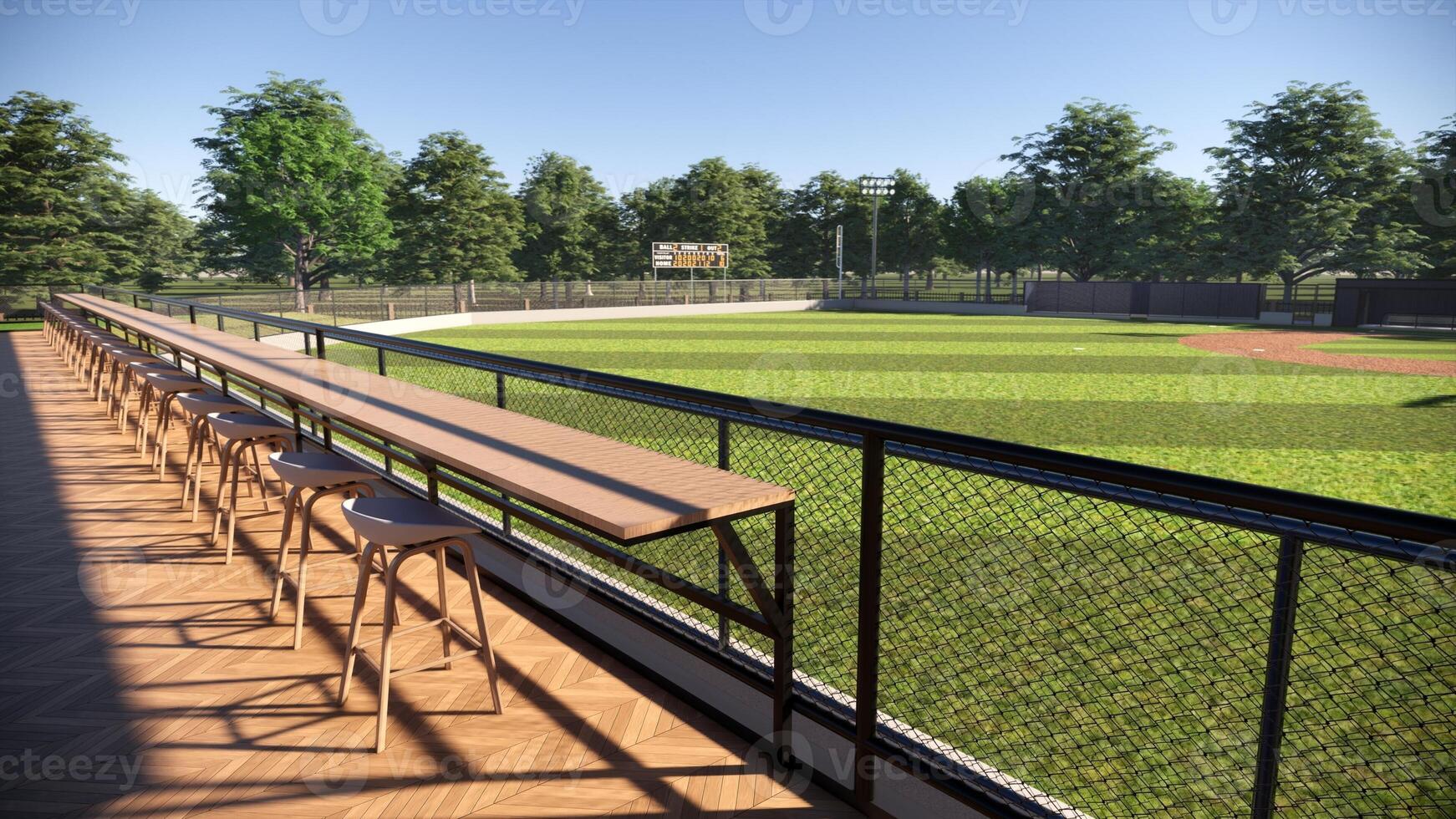 baseball field cafe on rooftop 3d render photo