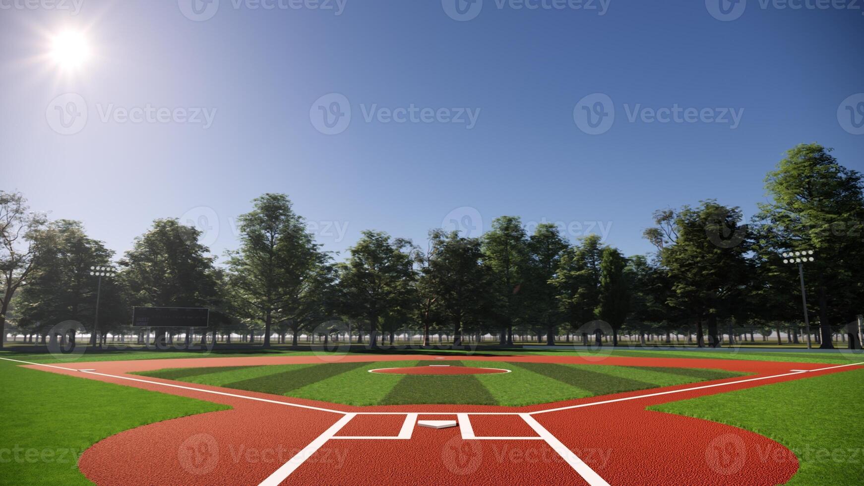 3D rendering of a baseball field in the middle of the forest photo