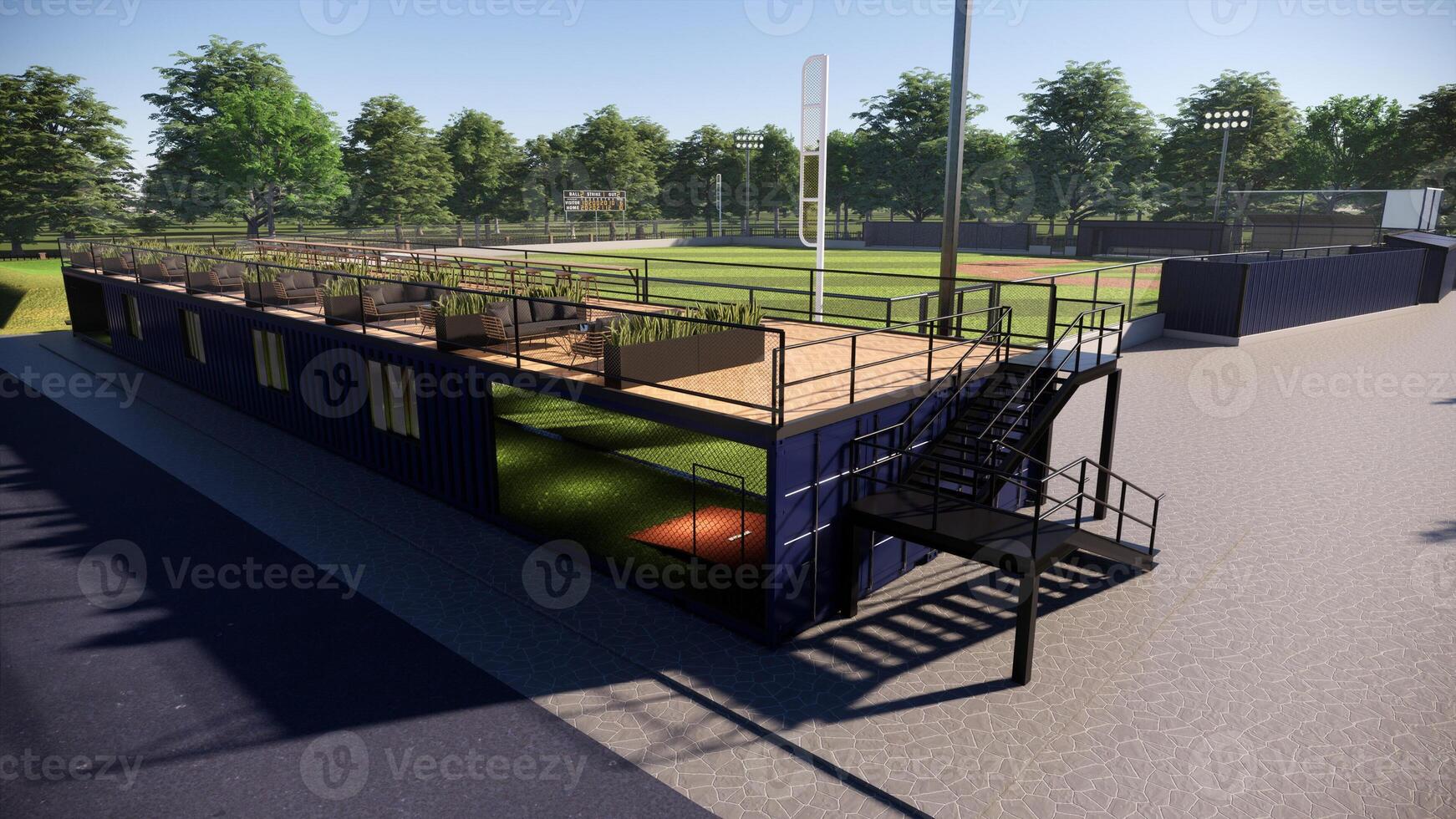 baseball field cafe on rooftop 3d render photo