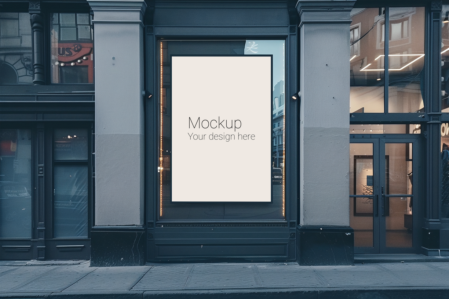 Mockup of street advertisement banner or billboard in big city psd