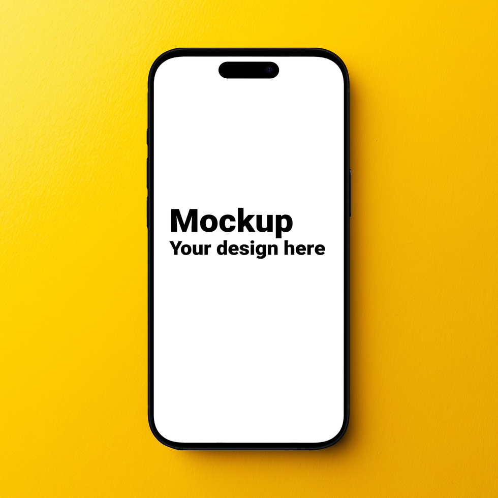 Mockup of black smartphone on yellow background psd