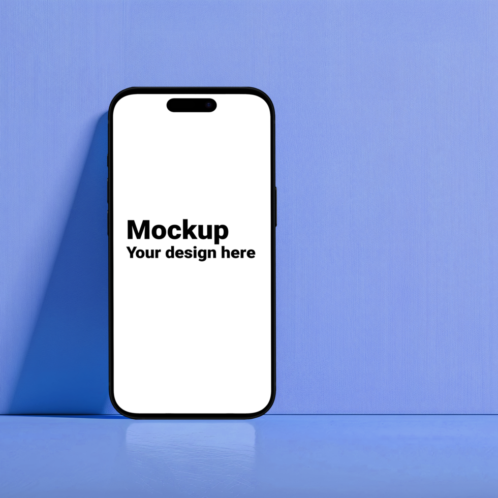 Mockup of black smartphone on blue background psd
