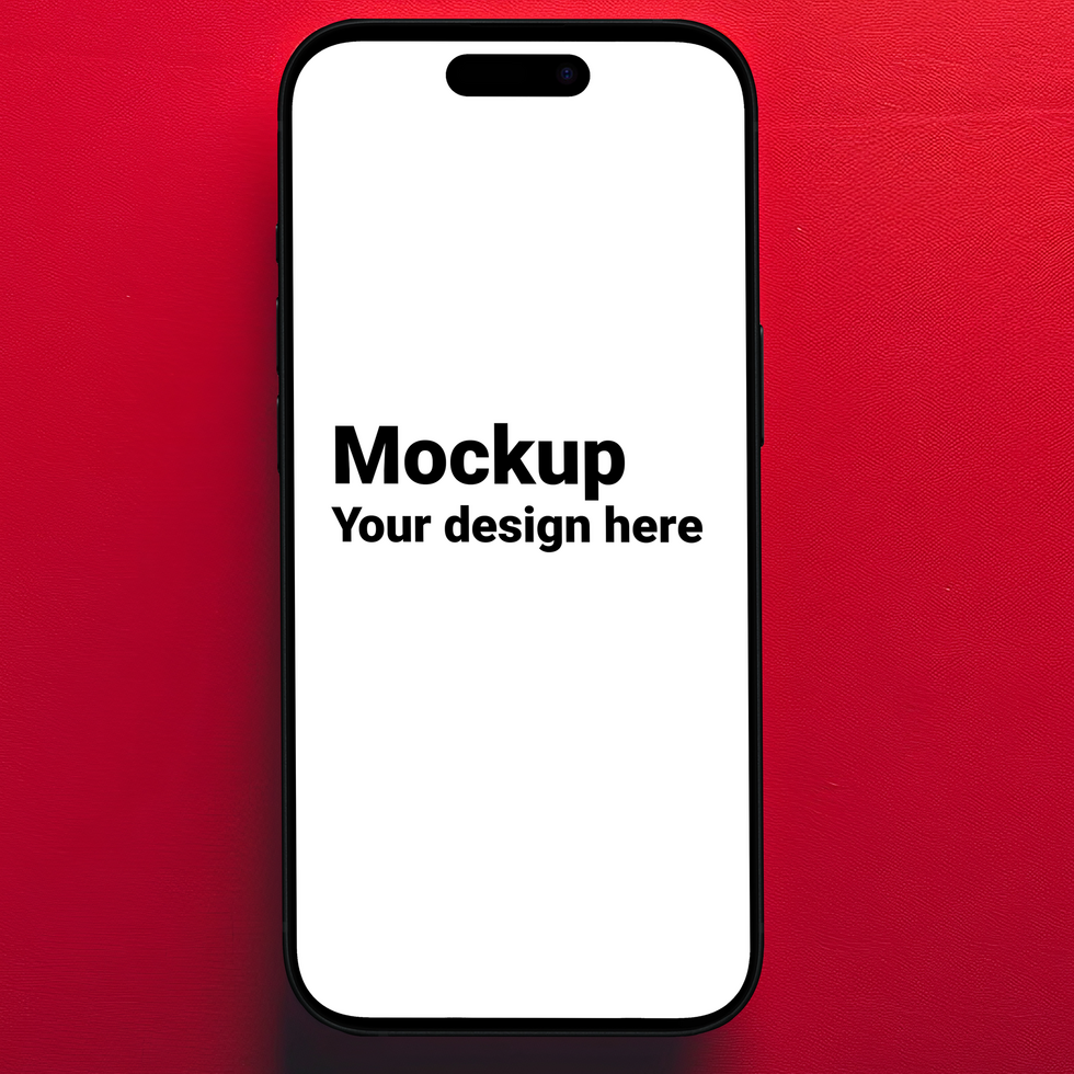 Mockup of black smartphone on red background psd