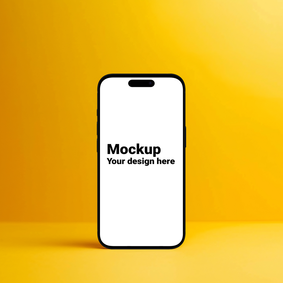 Mockup of black smartphone on yellow background psd