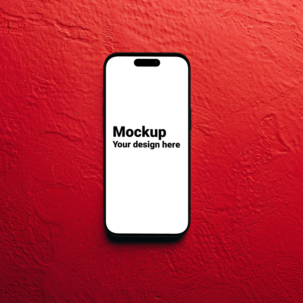 Mockup of black smartphone on red background psd