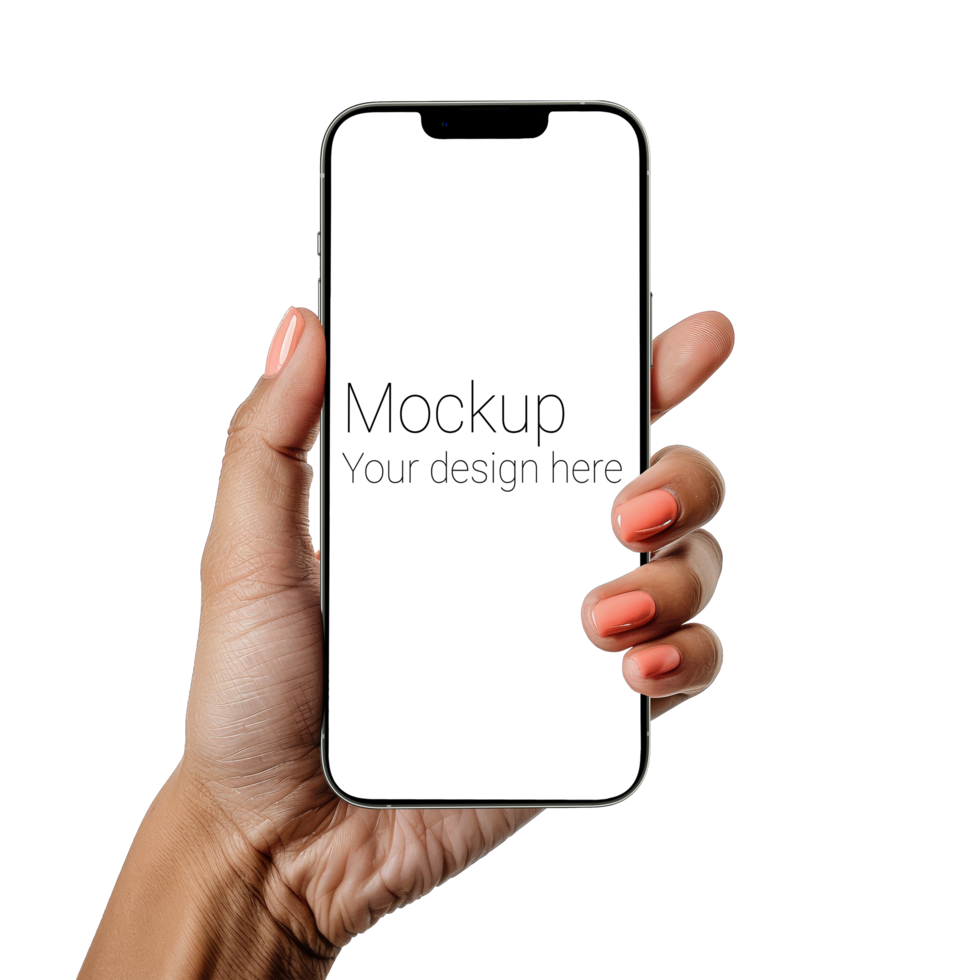 Mockup of black smartphone in hand without background psd