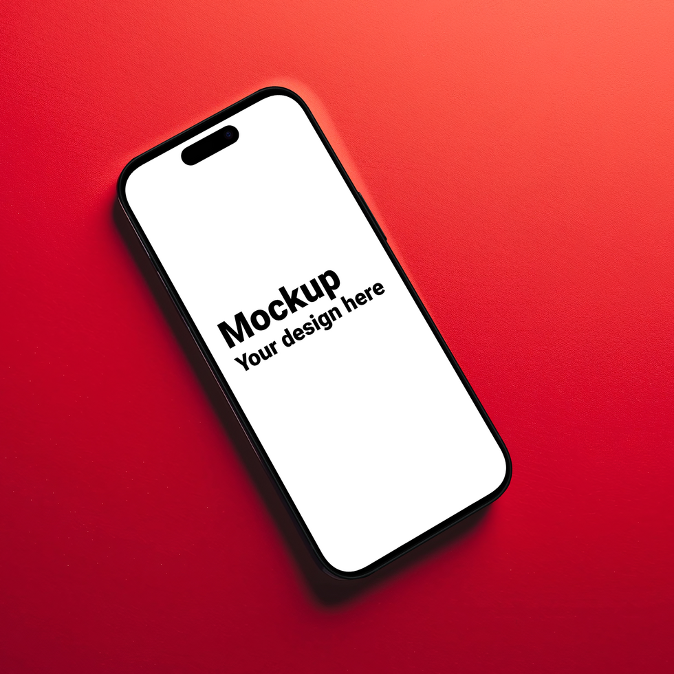 Mockup of black smartphone on red background psd