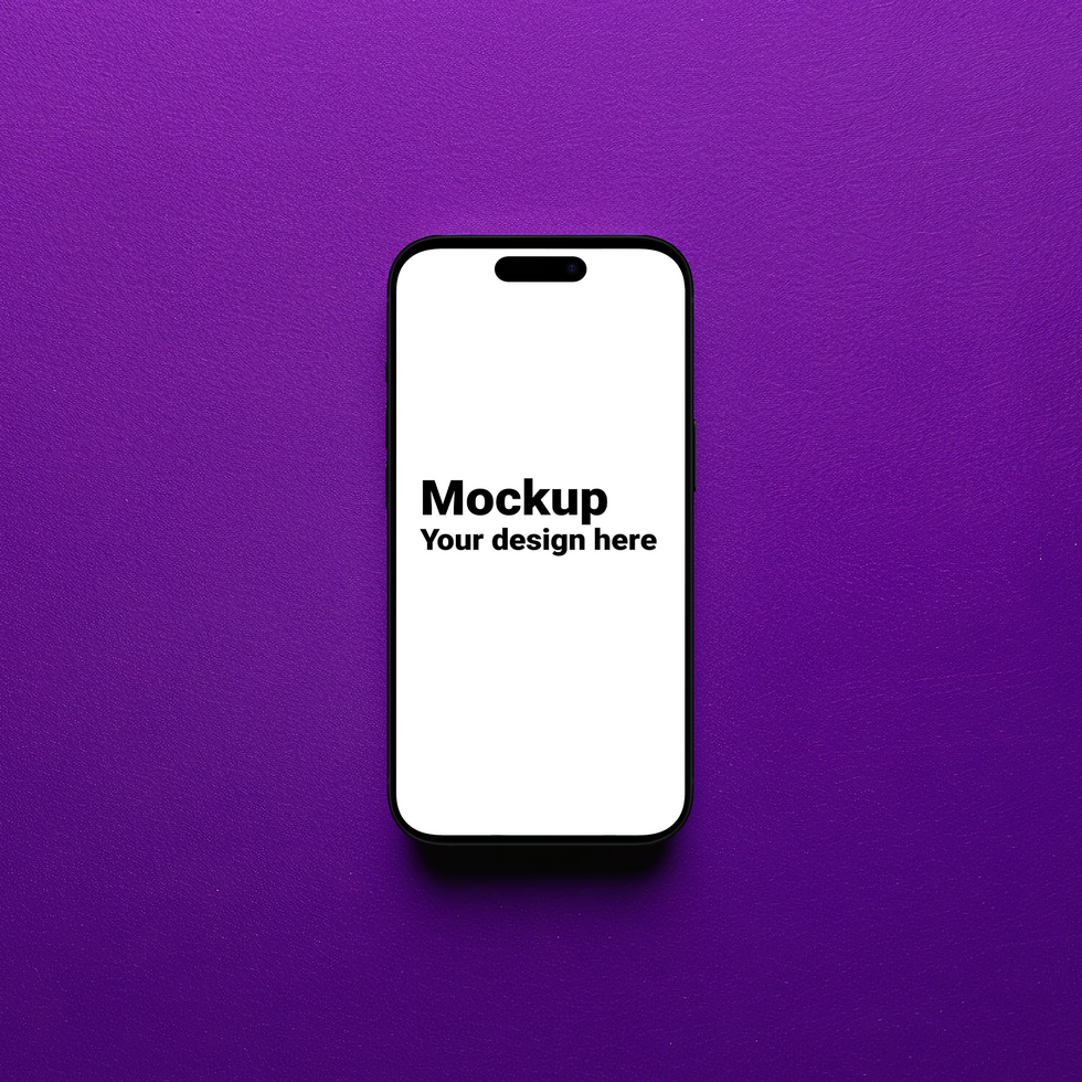 Mockup of black smartphone on purple background psd