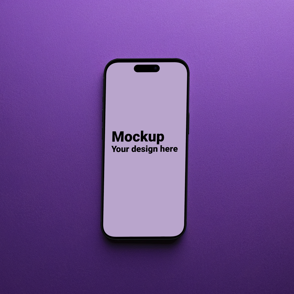 Mockup of black smartphone on purple background psd
