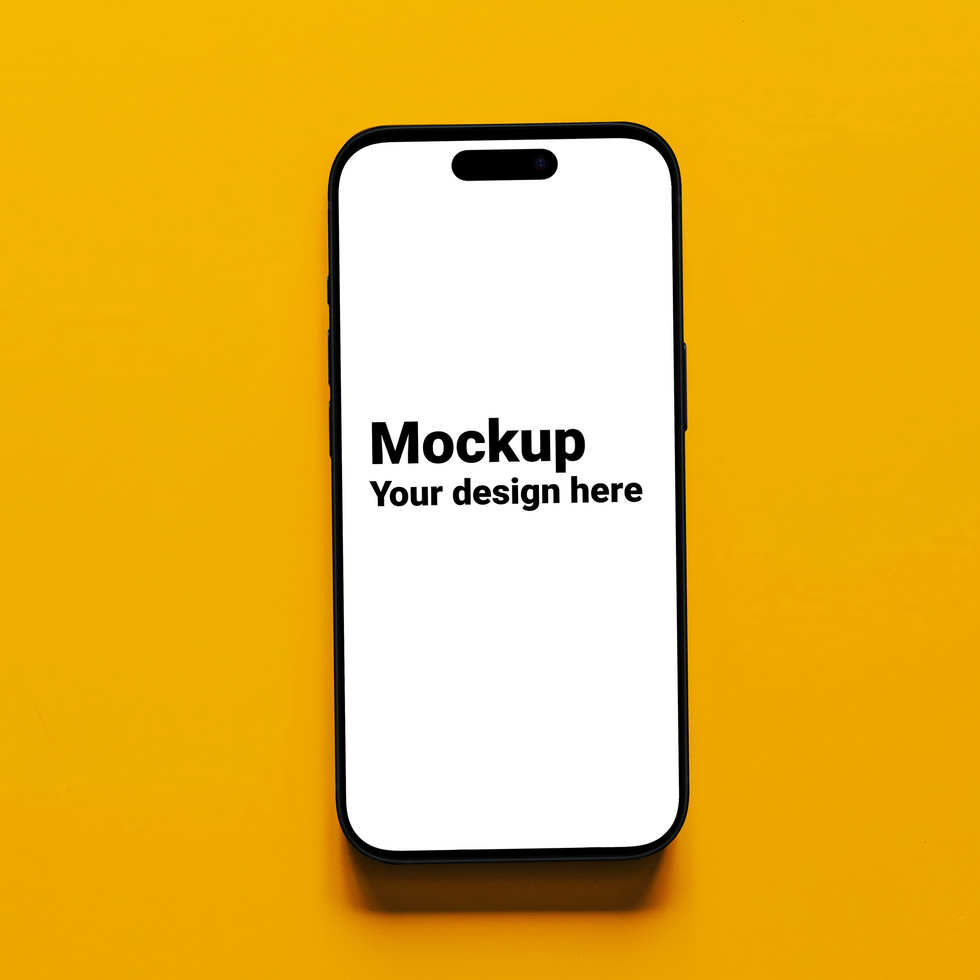 Mockup of black smartphone on yellow background psd