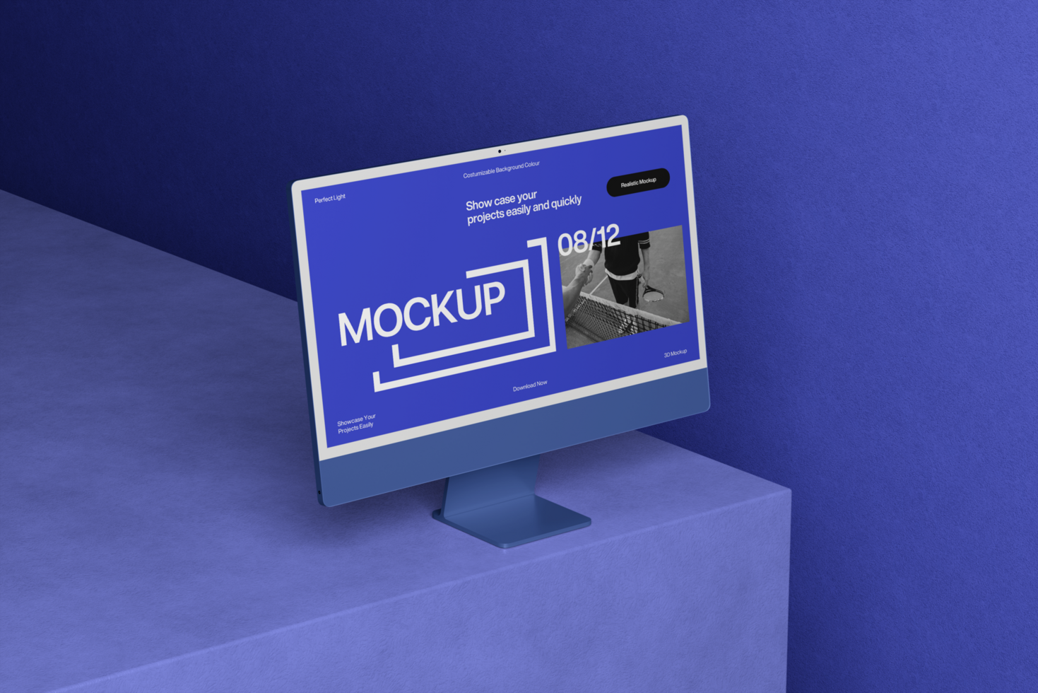 Minimal 3d Computer Desktop Mockup Template on the Plaster psd