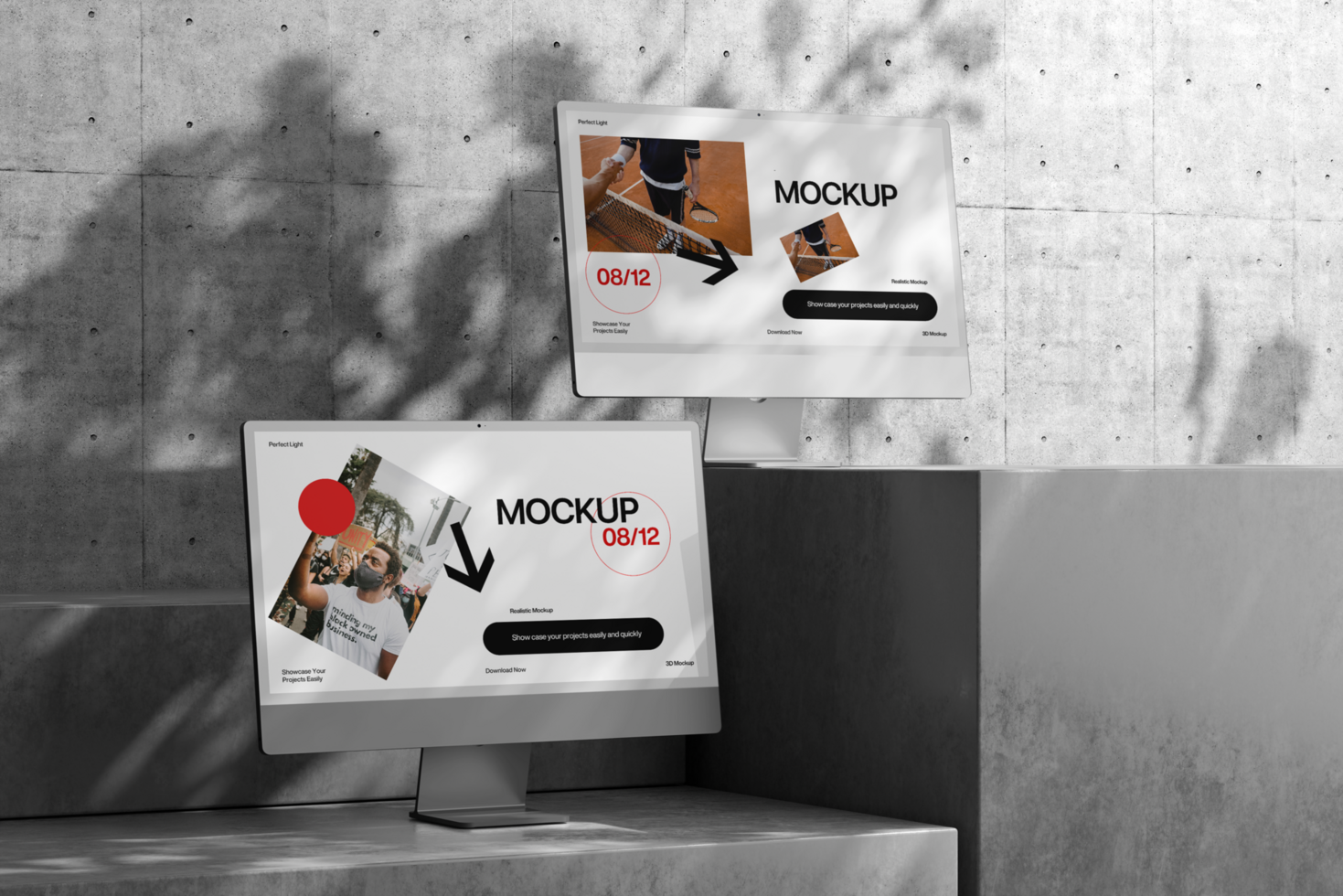 Urban Monitor Desktop Mockup Template with Realistic Shadows psd