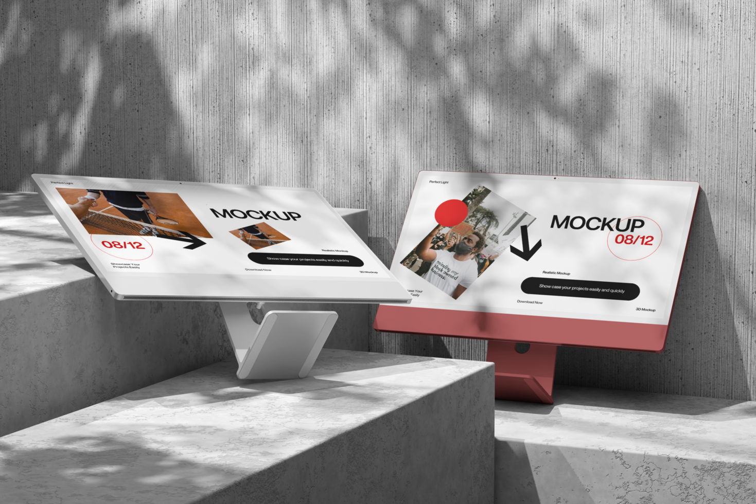 3D Modern Outdoor Monitor Computer Mockup Template with Realistic Shadows psd