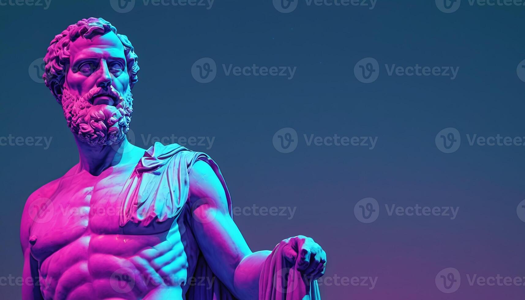 Roman Emperor Head Statue With Retrowave Background photo