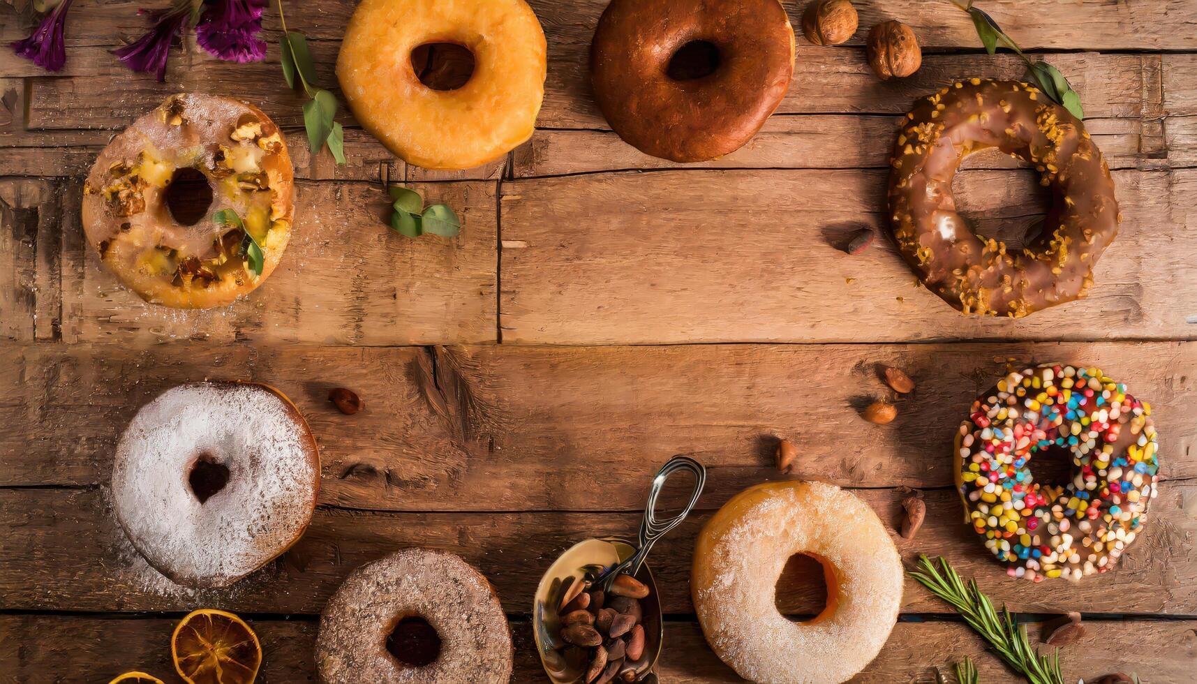 Copy Space image of Variety of donuts photo