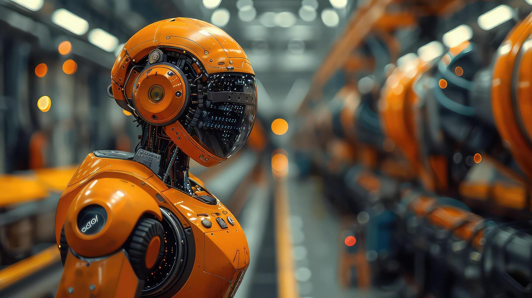 A humanoid robot working in factory, AI technology. photo