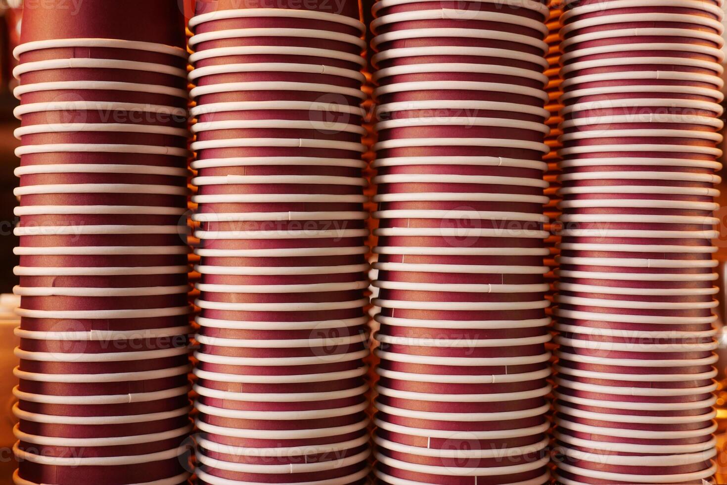 Lots of paper coffee cups at cafe photo