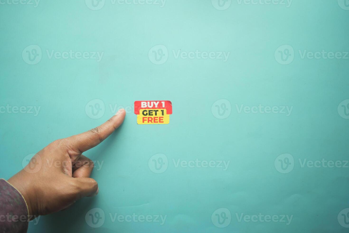 buy 1 get 1 free offer sticker and prodcuts on table photo