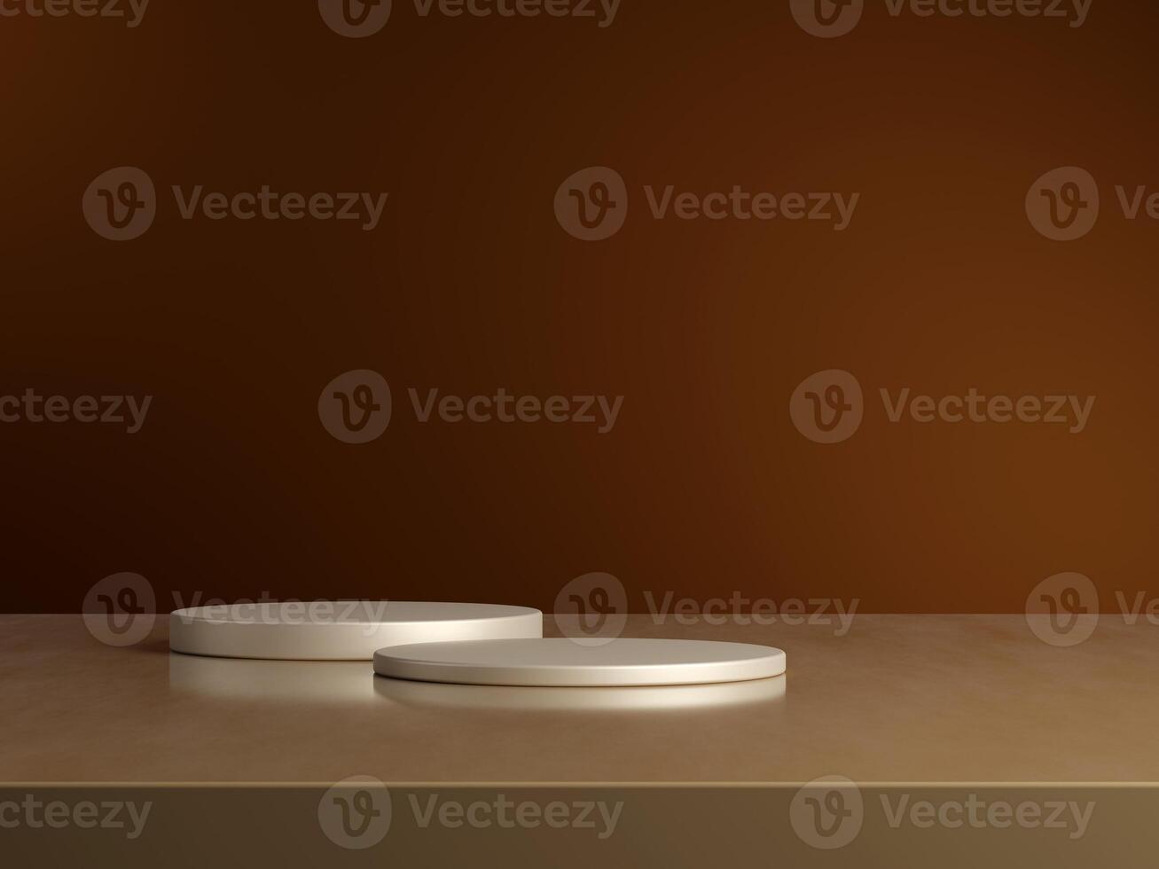 3d display product minimal scene with geometric podium platform. cylinder background 3d rendering with podium. stand for cosmetic products on brown background. Stage showcase on pedestal 3d photo