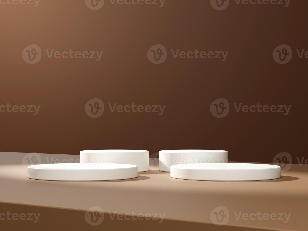 3d display product minimal scene with geometric podium platform. cylinder background 3d rendering with podium. stand for cosmetic products on brown background. Stage showcase on pedestal 3d photo