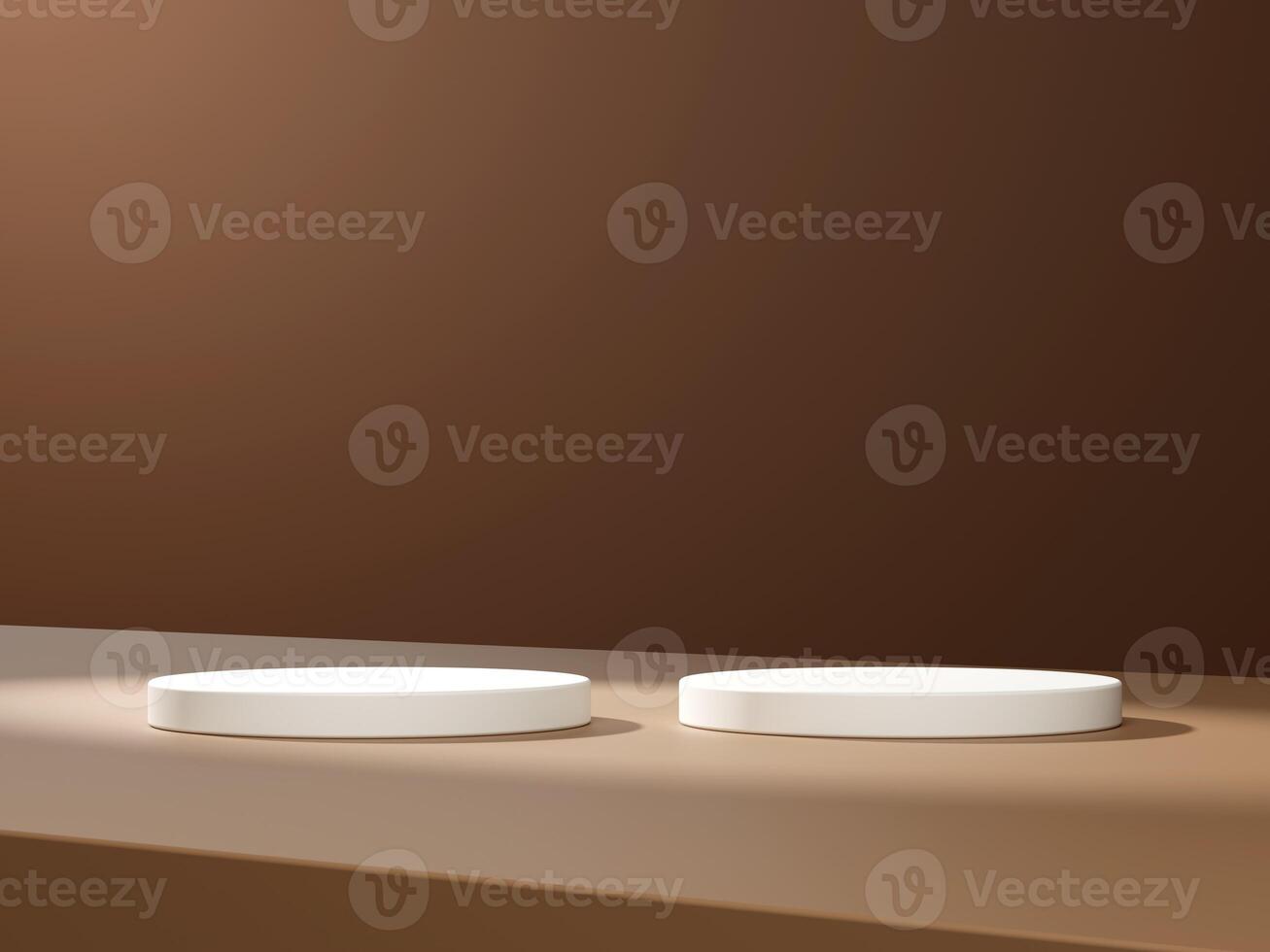 3d display product minimal scene with geometric podium platform. cylinder background 3d rendering with podium. stand for cosmetic products on brown background. Stage showcase on pedestal 3d photo