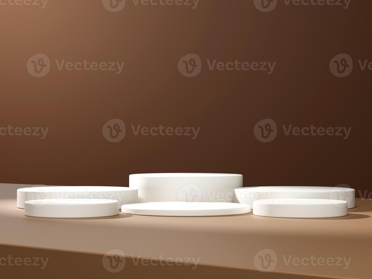 3d display product minimal scene with geometric podium platform. cylinder background 3d rendering with podium. stand for cosmetic products on brown background. Stage showcase on pedestal 3d photo
