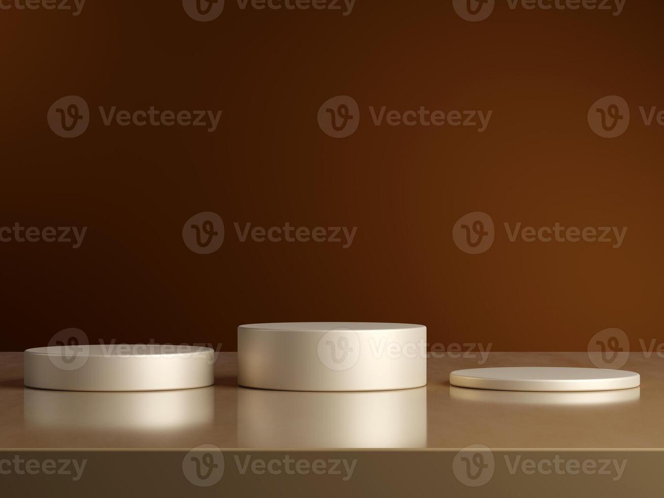 3d display product minimal scene with geometric podium platform. cylinder background 3d rendering with podium. stand for cosmetic products on brown background. Stage showcase on pedestal 3d photo