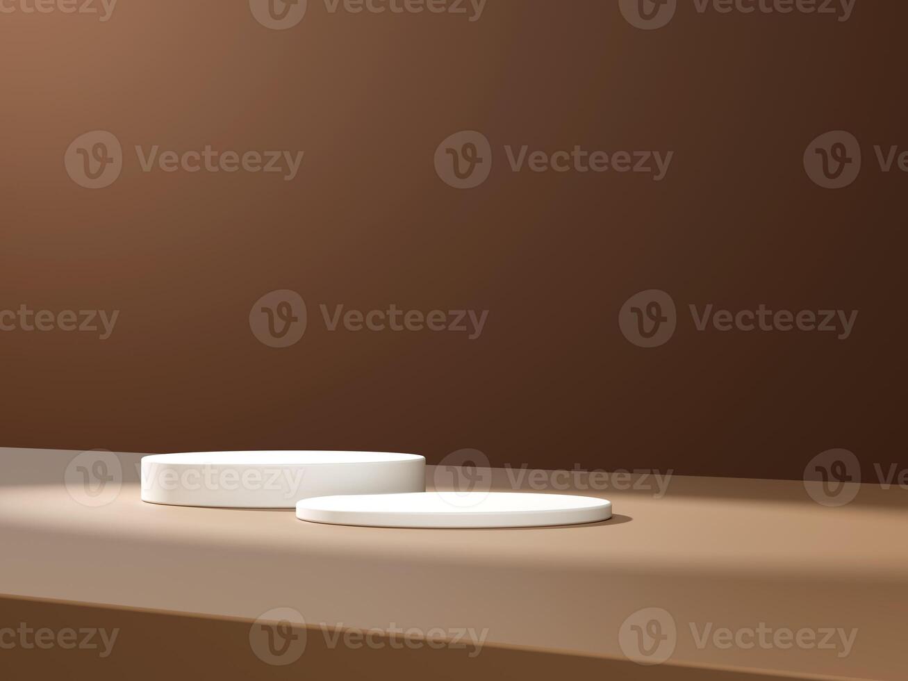 3d display product minimal scene with geometric podium platform. cylinder background 3d rendering with podium. stand for cosmetic products on brown background. Stage showcase on pedestal 3d photo
