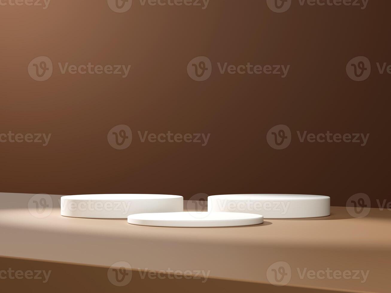 3d display product minimal scene with geometric podium platform. cylinder background 3d rendering with podium. stand for cosmetic products on brown background. Stage showcase on pedestal 3d photo