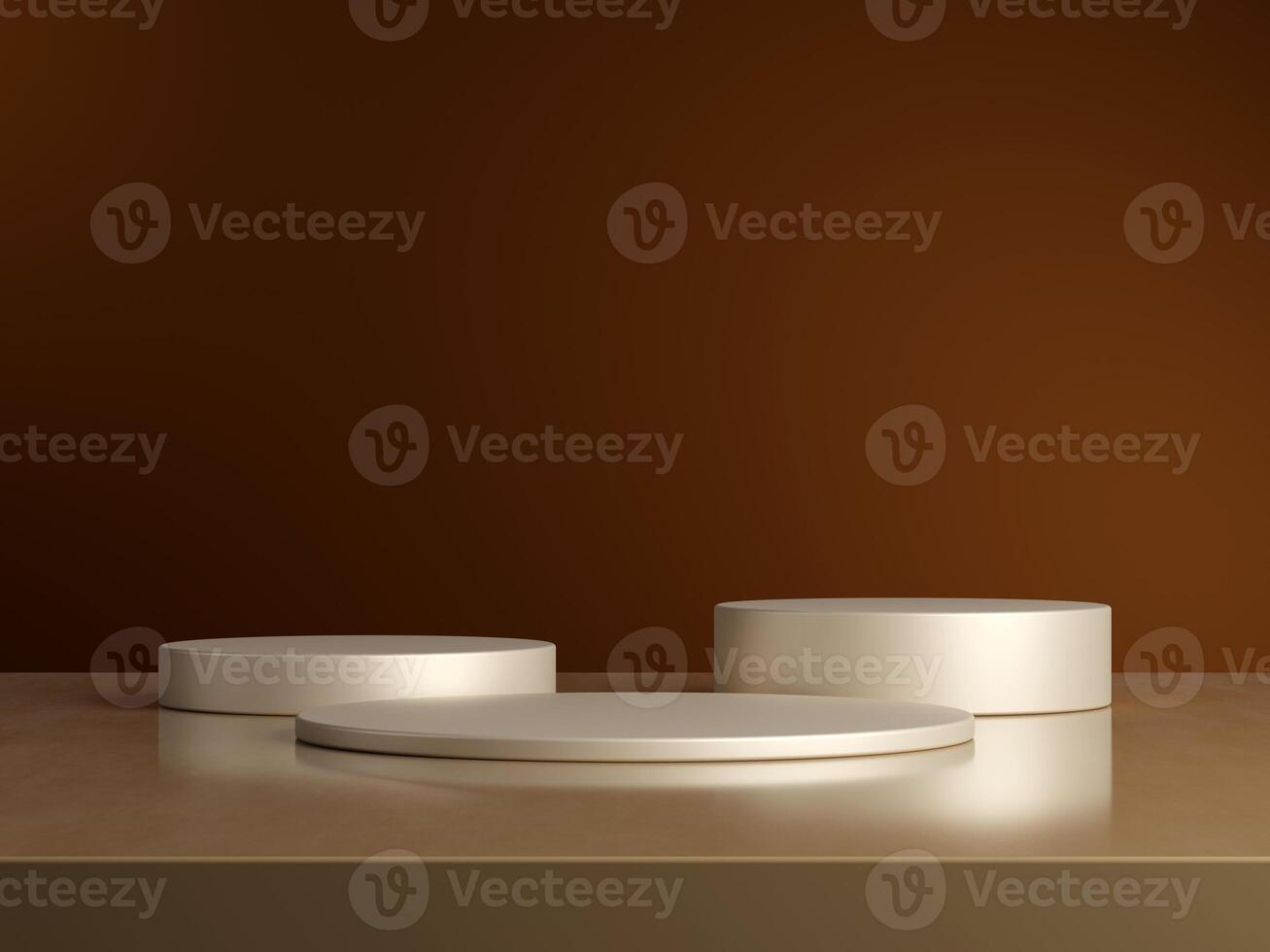 3d display product minimal scene with geometric podium platform. cylinder background 3d rendering with podium. stand for cosmetic products on brown background. Stage showcase on pedestal 3d photo