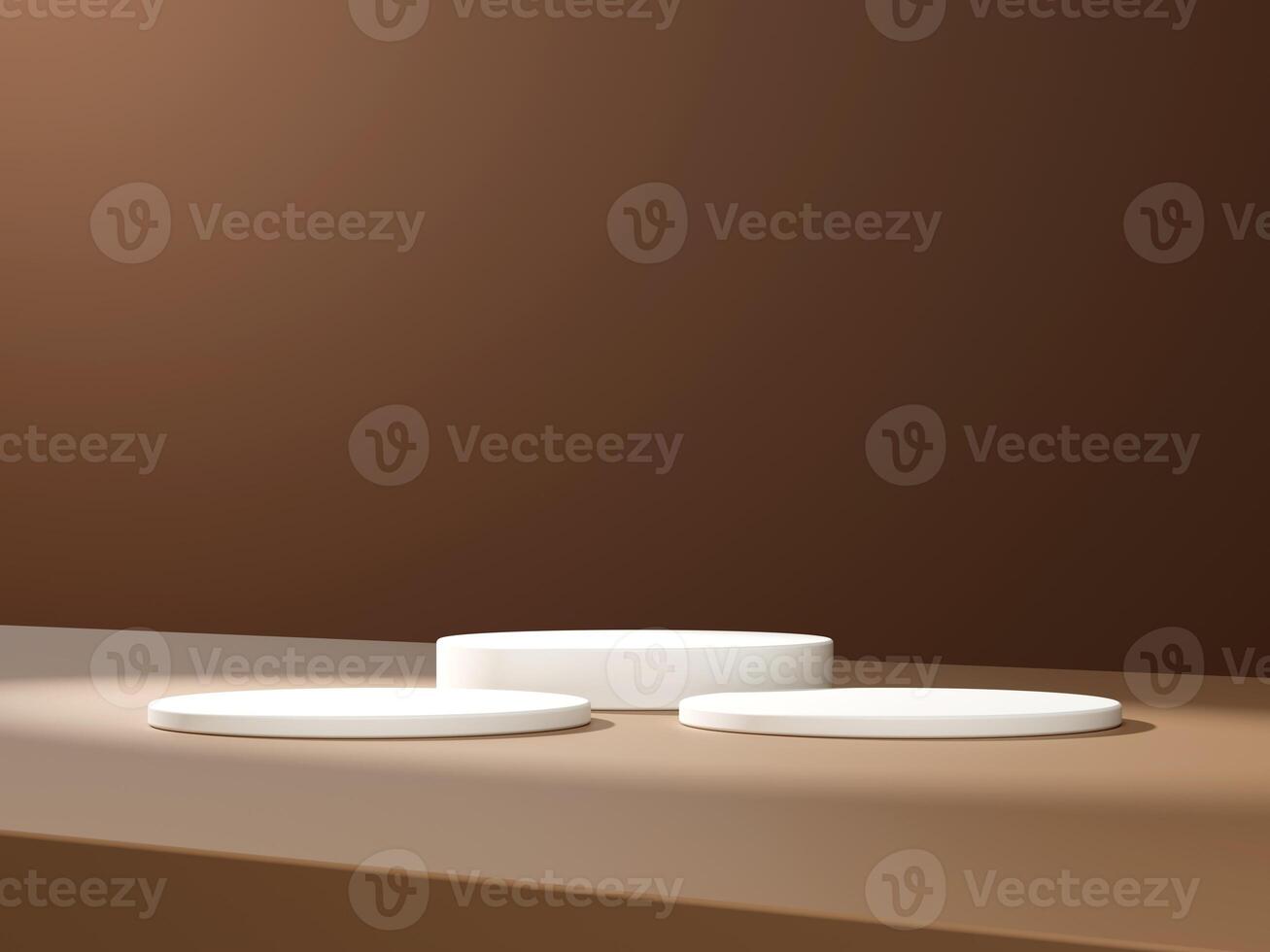 3d display product minimal scene with geometric podium platform. cylinder background 3d rendering with podium. stand for cosmetic products on brown background. Stage showcase on pedestal 3d photo