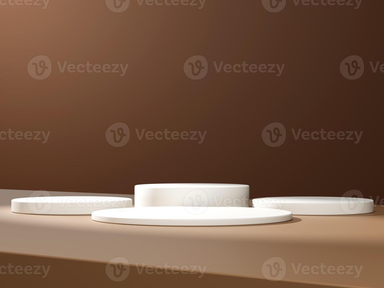 3d display product minimal scene with geometric podium platform. cylinder background 3d rendering with podium. stand for cosmetic products on brown background. Stage showcase on pedestal 3d photo