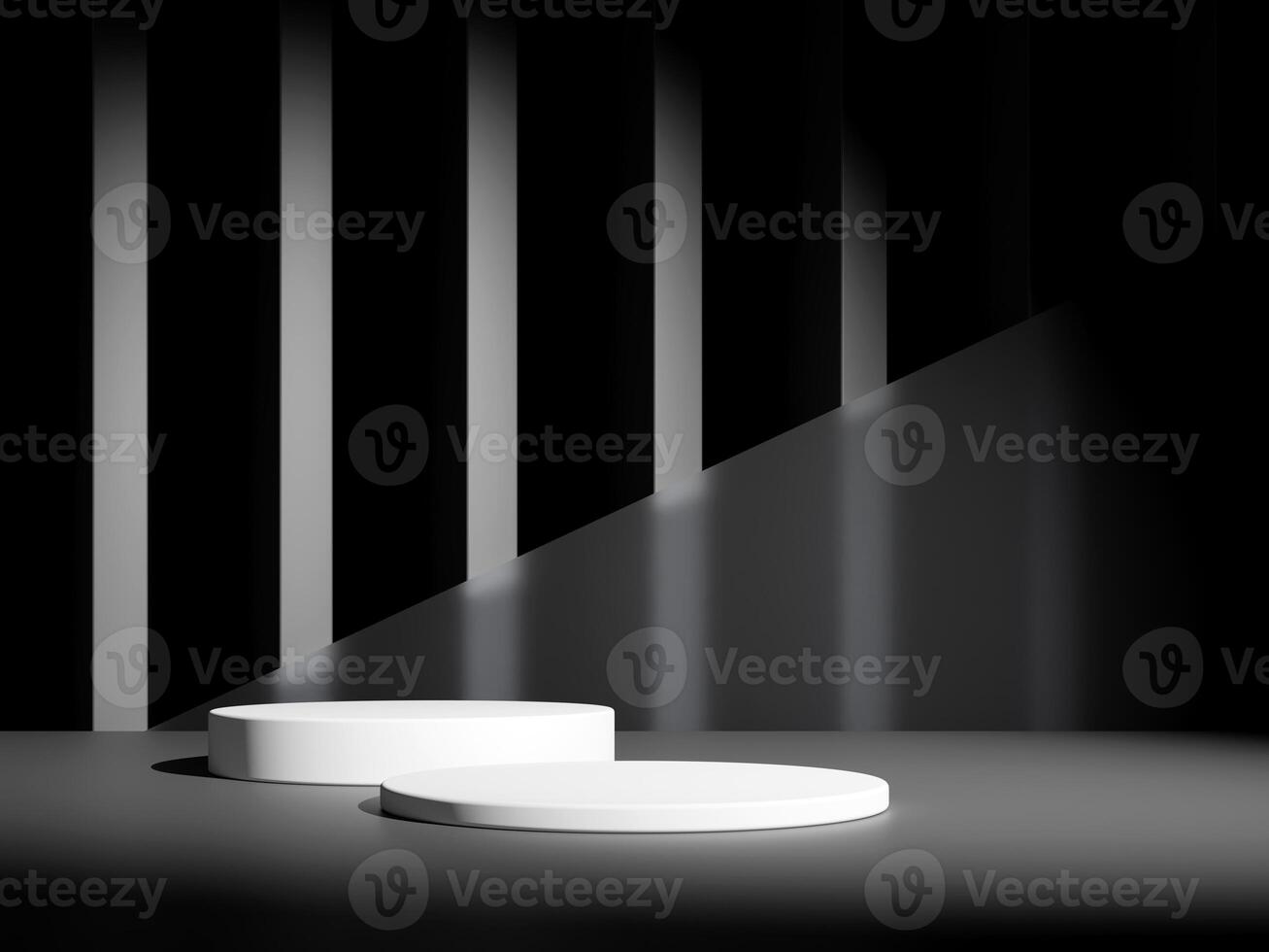 3d display product minimal scene with geometric podium platform in black background. cylinder background 3d rendering with podium. stand for cosmetic products. Stage showcase on pedestal studio photo