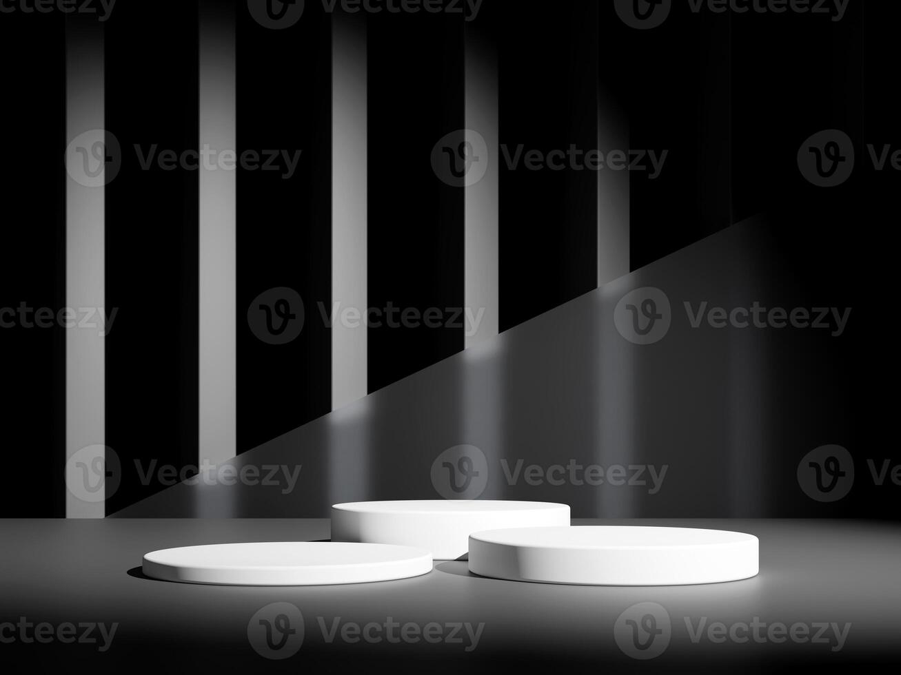 3d display product minimal scene with geometric podium platform in black background. cylinder background 3d rendering with podium. stand for cosmetic products. Stage showcase on pedestal studio photo