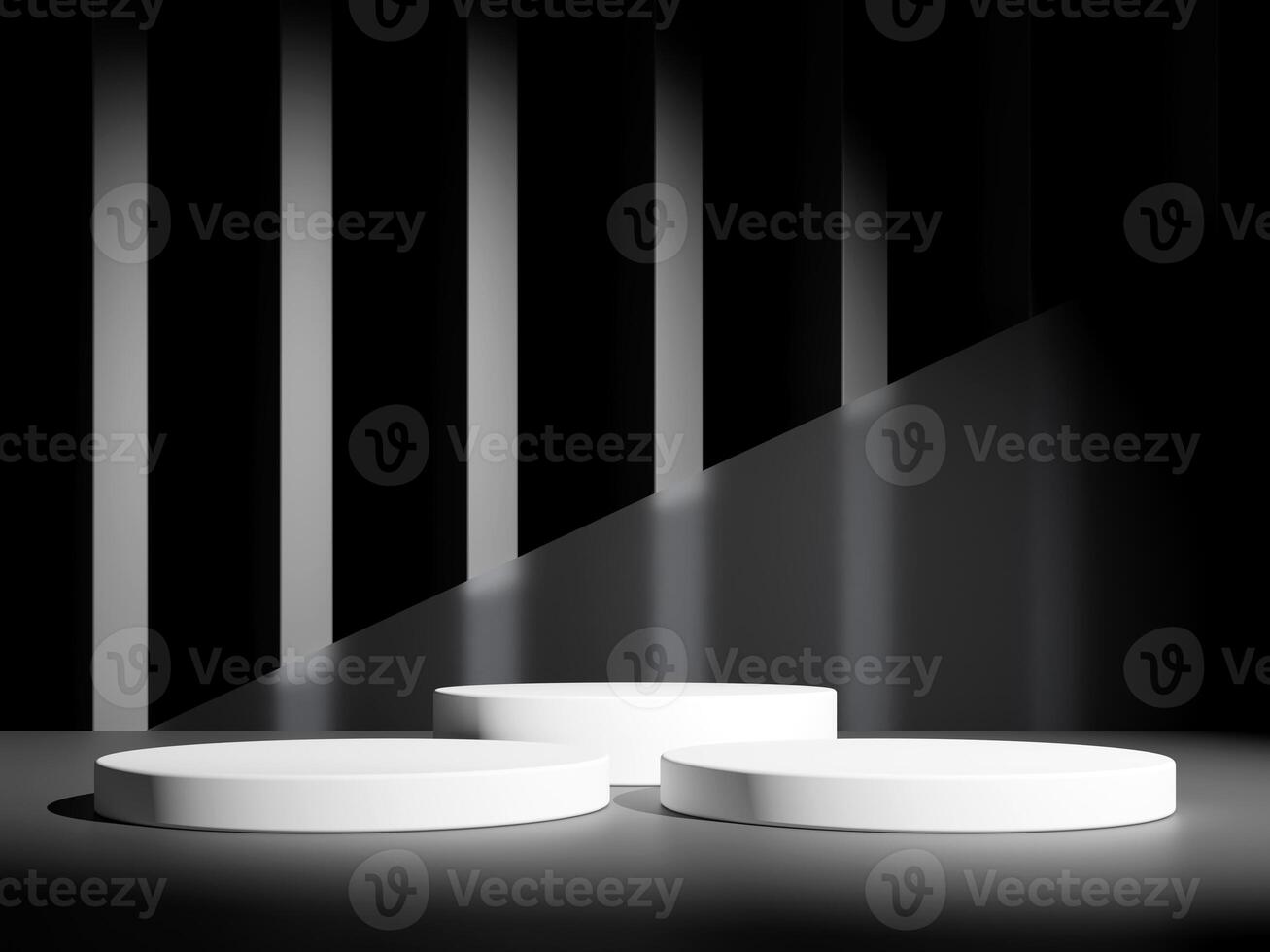 3d display product minimal scene with geometric podium platform in black background. cylinder background 3d rendering with podium. stand for cosmetic products. Stage showcase on pedestal studio photo