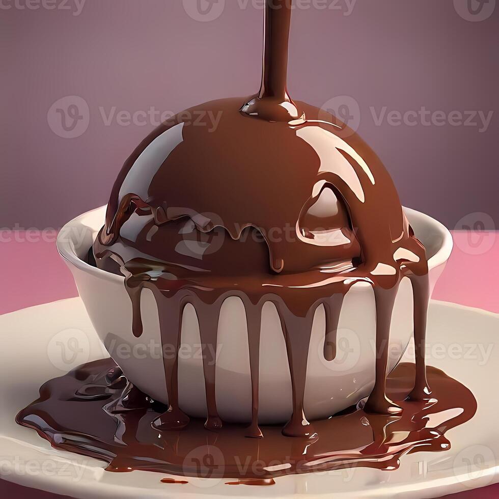 Chocolate cake dessert with liquid chocolate splash and chocolate dripping photo