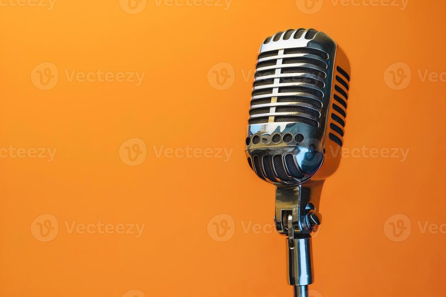 banner with retro microphone on a red background with copy space photo