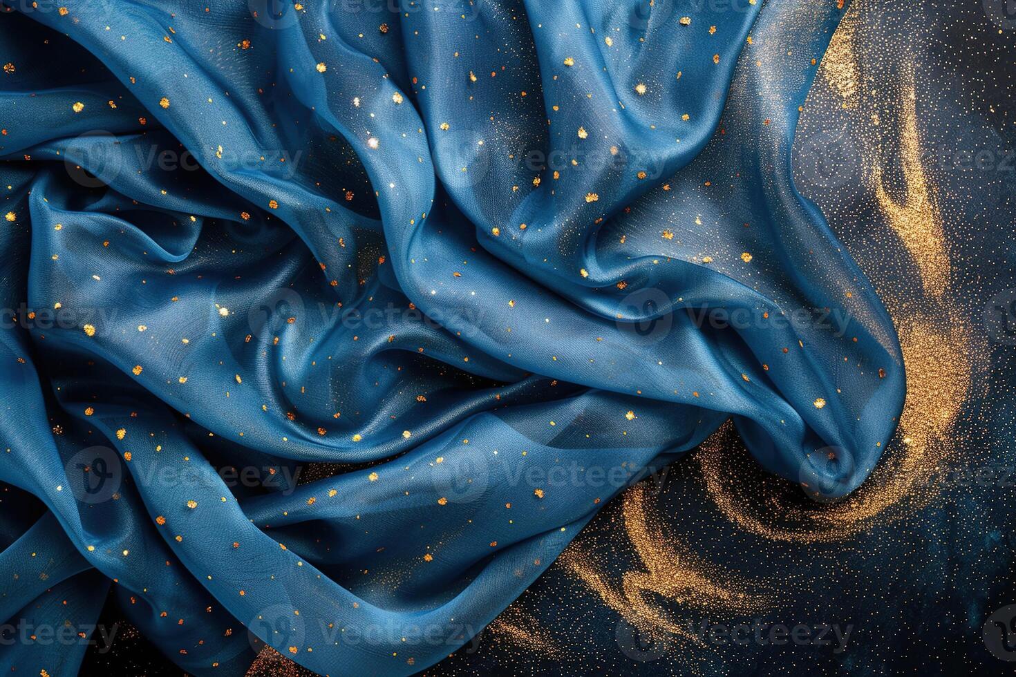 fabric background dark blue silk textile with gold specks on it photo