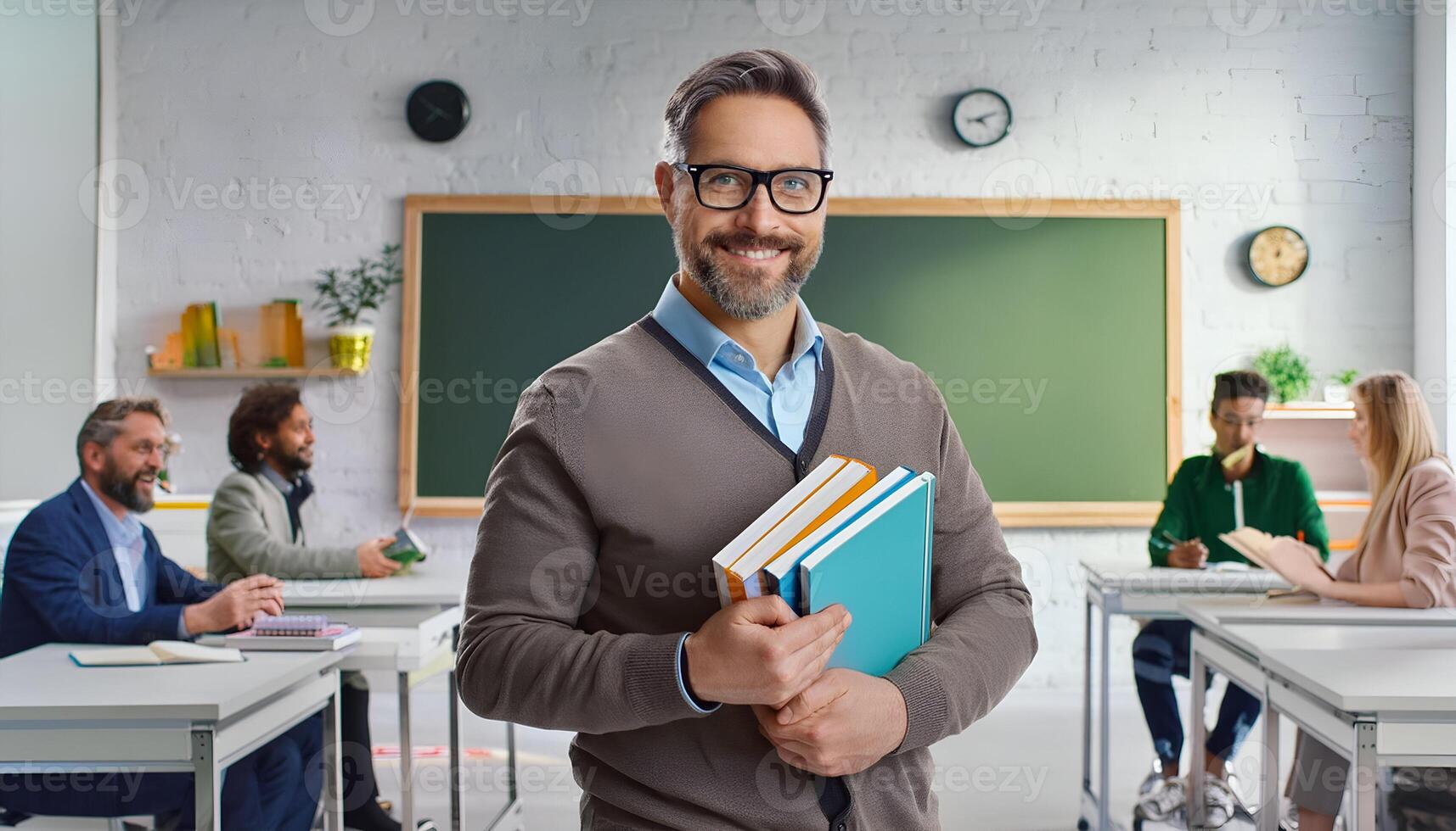 Inspiring Educator. Portrait of a Smiling Teacher with Books photo