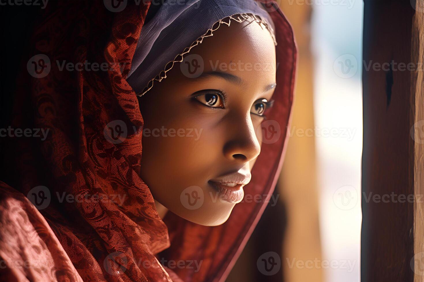 Elegance in a Headscarf. Portrait of a Beautiful Muslim African Woman photo