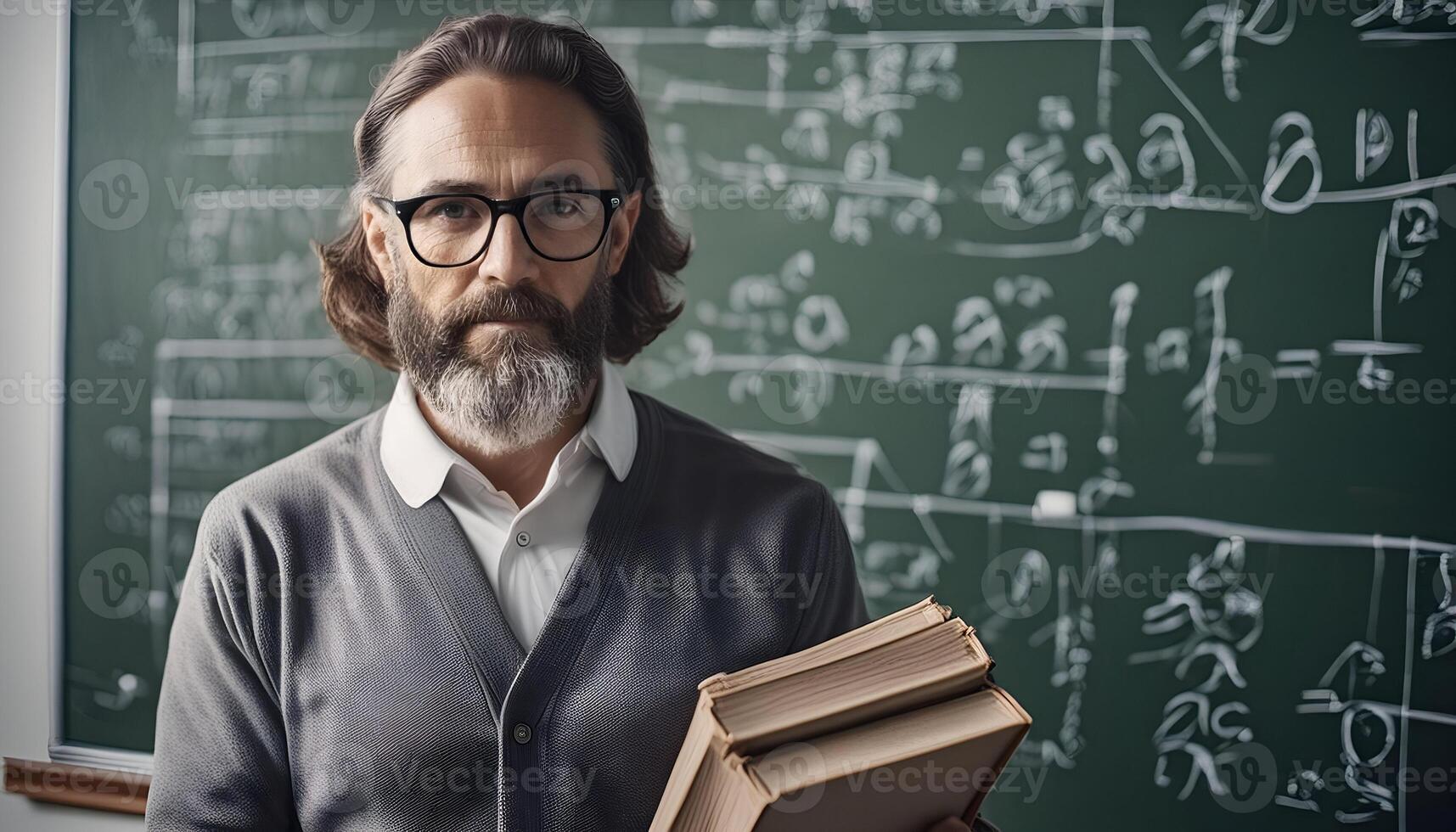 Learning Mathematics. Teacher Conducting Lesson on Chalkboard photo